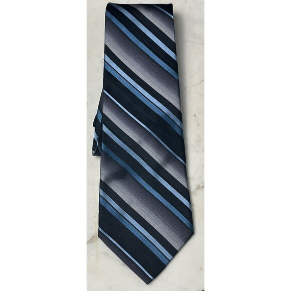 PAUL DIONE Tie 100% Silk Blue Black Diagonal Stripe Necktie Long 65” Handmade - Picture 2 of 4